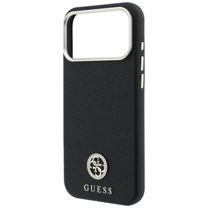 Coque MagSafe pour Apple iPhone 18 Pro / 17 Pro, Guess, Logo Strass Rond Grainé, Noire