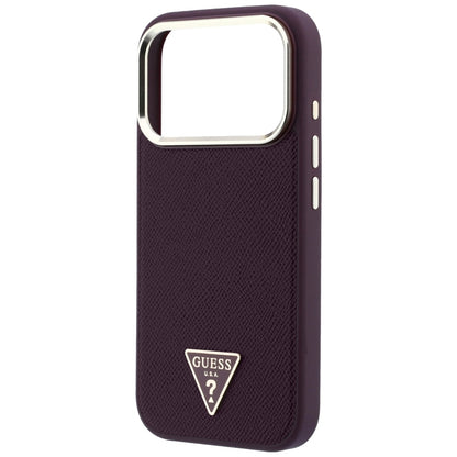 Coque MagSafe pour Apple iPhone 18 Pro / 17 Pro, Guess, Logo Triangle Grainé, Bordeaux