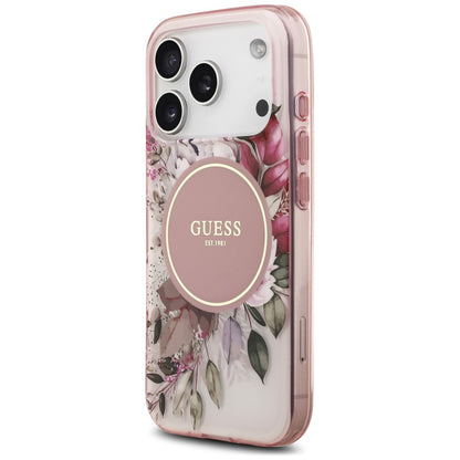 Coque MagSafe pour Apple iPhone 18 Pro / 17 Pro, Guess, IML Flower & Tonal Circle, rose