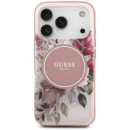 Coque MagSafe pour Apple iPhone 18 Pro / 17 Pro, Guess, IML Flower & Tonal Circle, rose
