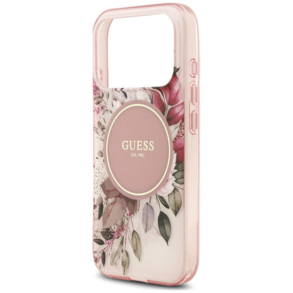 Coque MagSafe pour Apple iPhone 18 Pro / 17 Pro, Guess, IML Flower & Tonal Circle, rose