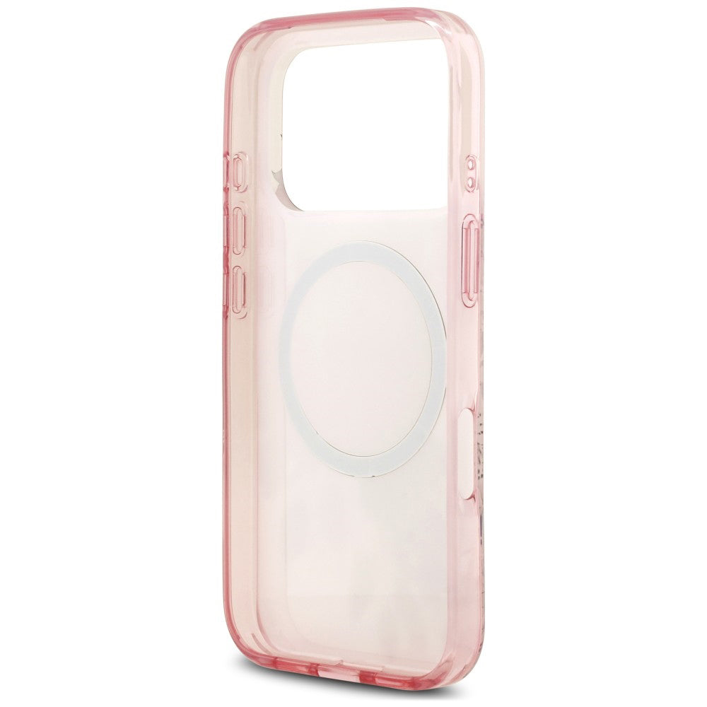 Coque MagSafe pour Apple iPhone 18 Pro / 17 Pro, Guess, IML Flower & Tonal Circle, rose