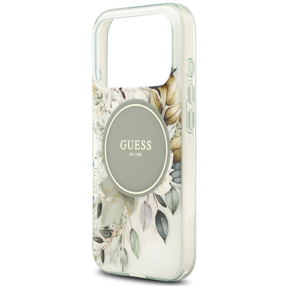 Coque MagSafe pour Apple iPhone 18 Pro / 17 Pro, Guess, IML Flower & Tonal Circle, verte