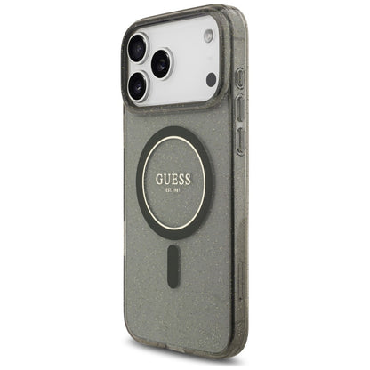 Coque MagSafe pour Apple iPhone 18 Pro / 17 Pro, Guess, IML Glitter with Pearl Strap, noire