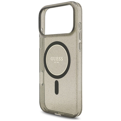Coque MagSafe pour Apple iPhone 18 Pro / 17 Pro, Guess, IML Glitter with Pearl Strap, noire