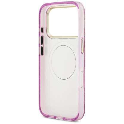 Coque MagSafe pour Apple iPhone 18 Pro / 17 Pro, Guess, IML Metal Glitter Flowers Triangle, Violet
