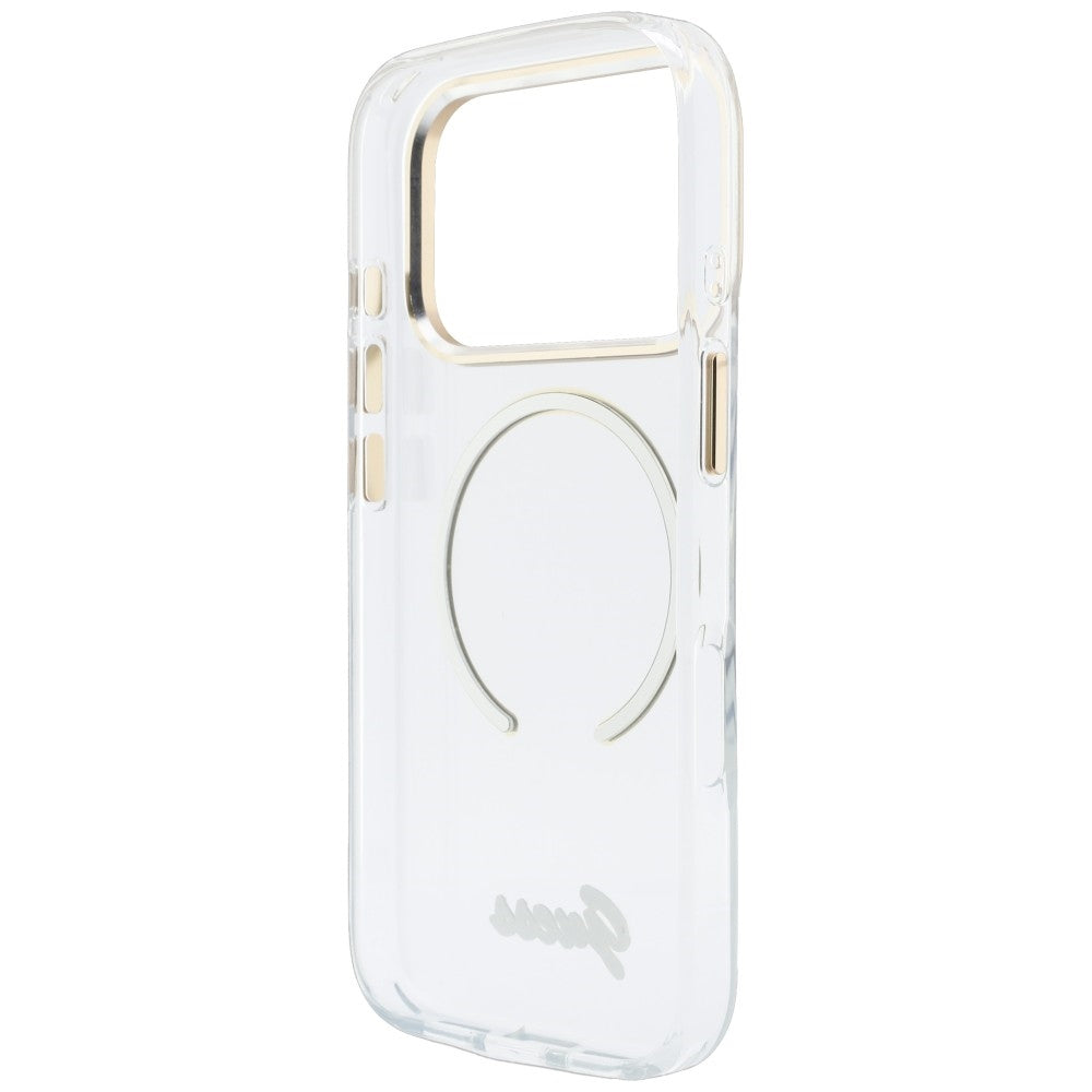 Coque MagSafe pour Apple iPhone 18 Pro / 17 Pro, Guess, IML Script Metal, transparente