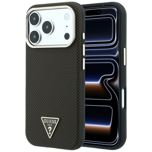 Coque MagSafe pour Apple iPhone 18 Pro / 17 Pro, Guess, Logo Triangle Kevlar, Marron