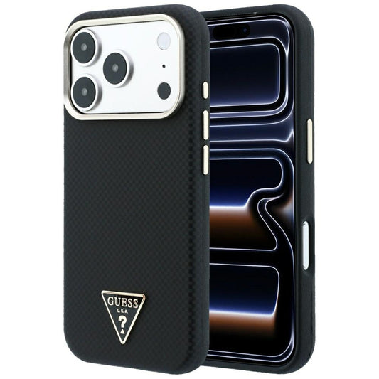 Coque MagSafe pour Apple iPhone 18 Pro / 17 Pro, Guess, Logo Triangle Kevlar, Noire