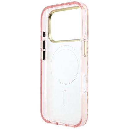 Coque MagSafe pour Apple iPhone 18 Pro / 17 Pro, Guess, Logo Triangle Paillettes Léopard, Rose