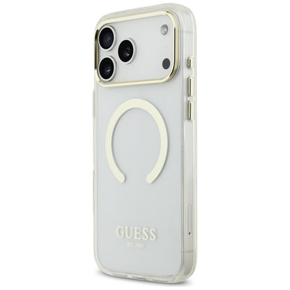 Coque MagSafe pour Apple iPhone 18 Pro / 17 Pro, Guess, Contour Métallique, Dorée