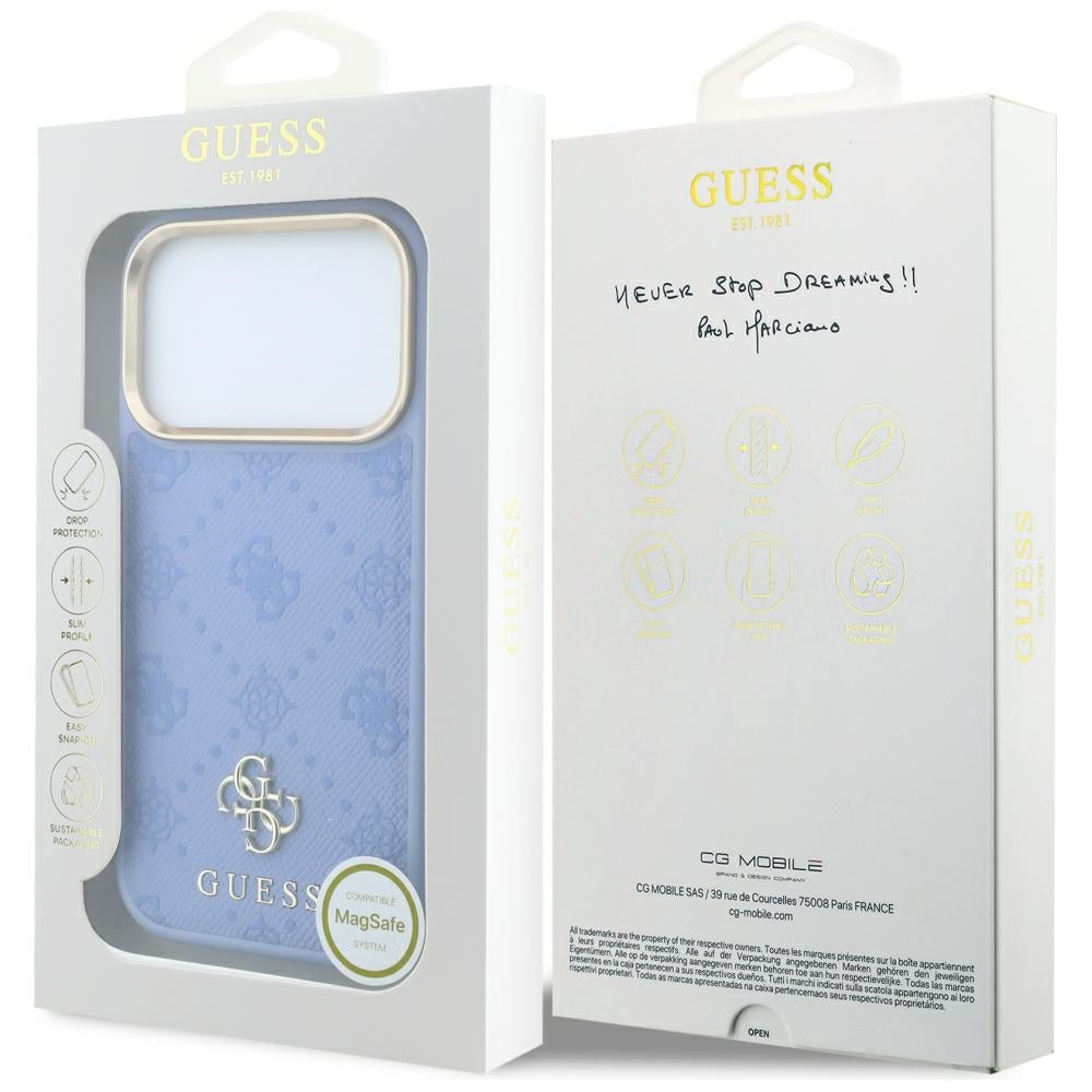 Coque MagSafe pour Apple iPhone 18 Pro / 17 Pro, Guess, Peony 4G Small Logo, Bleu