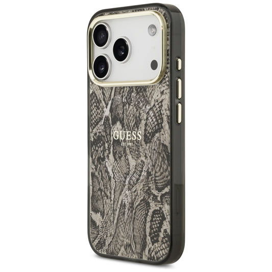 Coque MagSafe pour Apple iPhone 18 Pro / 17 Pro, Guess, Motif Python, Marron