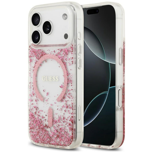 MagSafe Case for Apple iPhone 18 Pro / 17 Pro, Guess, Resin Bottom Glitter, Pink