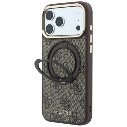 Coque MagSafe pour Apple iPhone 18 Pro / 17 Pro, Guess, Support Anneau 360 4G Logo Classique, Marron