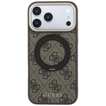 Coque MagSafe pour Apple iPhone 18 Pro / 17 Pro, Guess, Support Anneau 360 4G Logo Classique, Marron