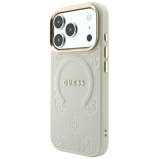 Coque MagSafe pour Apple iPhone 18 Pro / 17 Pro, Guess, Saffiano Peony Ring, beige