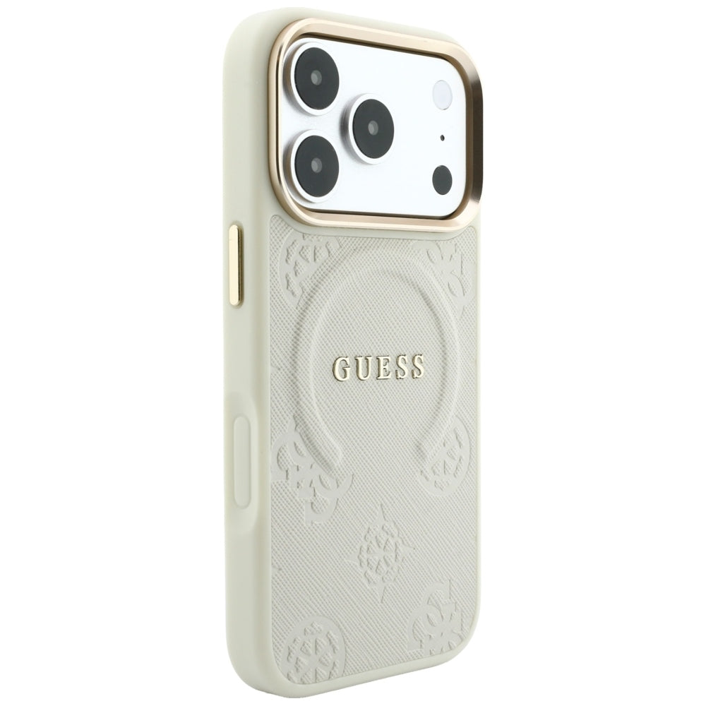 MagSafe Case for Apple iPhone 18 Pro / 17 Pro, Guess, Saffiano Peony Ring, Beige