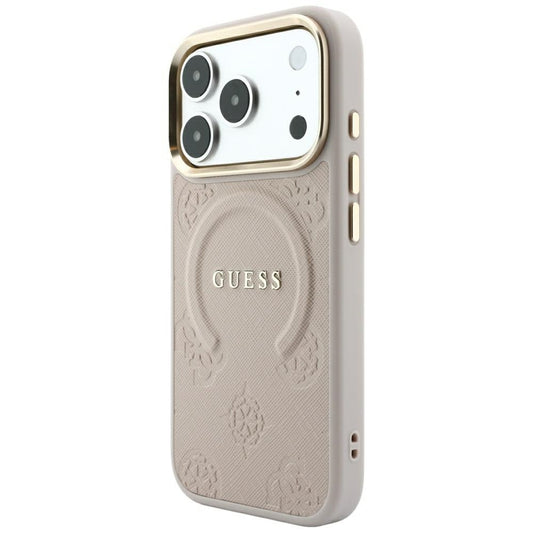Coque MagSafe pour Apple iPhone 18 Pro / 17 Pro, Guess, Saffiano Peony Ring, Rose
