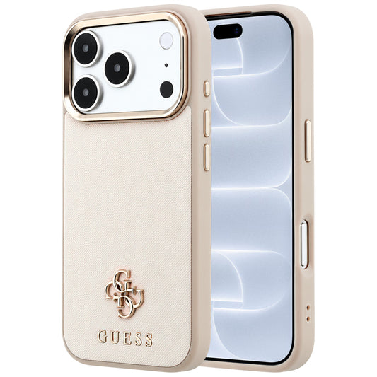 Coque MagSafe pour Apple iPhone 18 Pro / 17 Pro, Guess, Saffiano Small 4G Classic, Beige