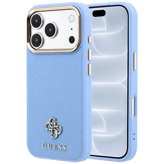 Coque MagSafe pour Apple iPhone 18 Pro / 17 Pro, Guess, Saffiano Small 4G Classic, Bleu