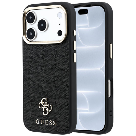 Coque MagSafe pour Apple iPhone 18 Pro / 17 Pro, Guess, Saffiano Small 4G Classic, Noire