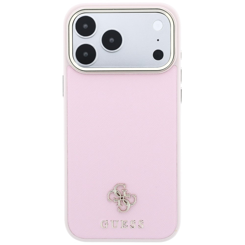 Coque MagSafe pour Apple iPhone 18 Pro / 17 Pro, Guess, Saffiano Small 4G Classic, rose