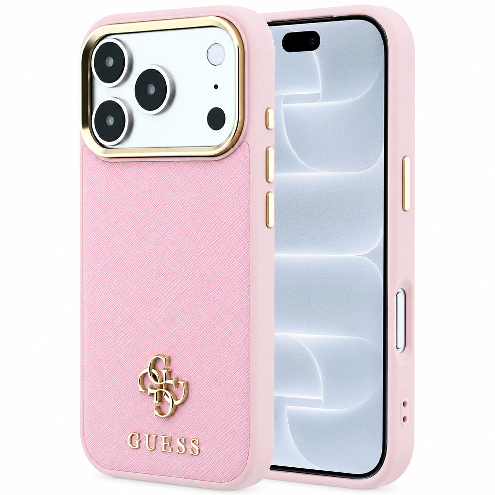 Coque MagSafe pour Apple iPhone 18 Pro / 17 Pro, Guess, Saffiano Small 4G Classic, rose