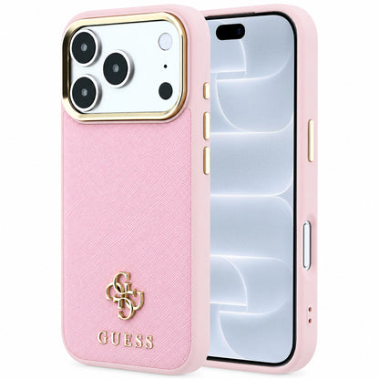 Coque MagSafe pour Apple iPhone 18 Pro / 17 Pro, Guess, Saffiano Small 4G Classic, rose