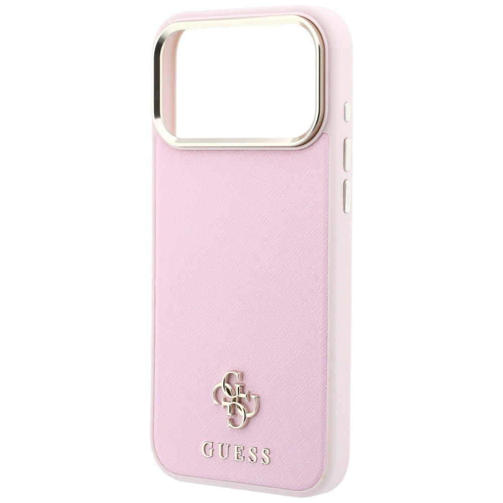 Coque MagSafe pour Apple iPhone 18 Pro / 17 Pro, Guess, Saffiano Small 4G Classic, rose