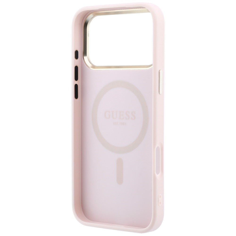 Coque MagSafe pour Apple iPhone 18 Pro / 17 Pro, Guess, Saffiano Small 4G Classic, rose