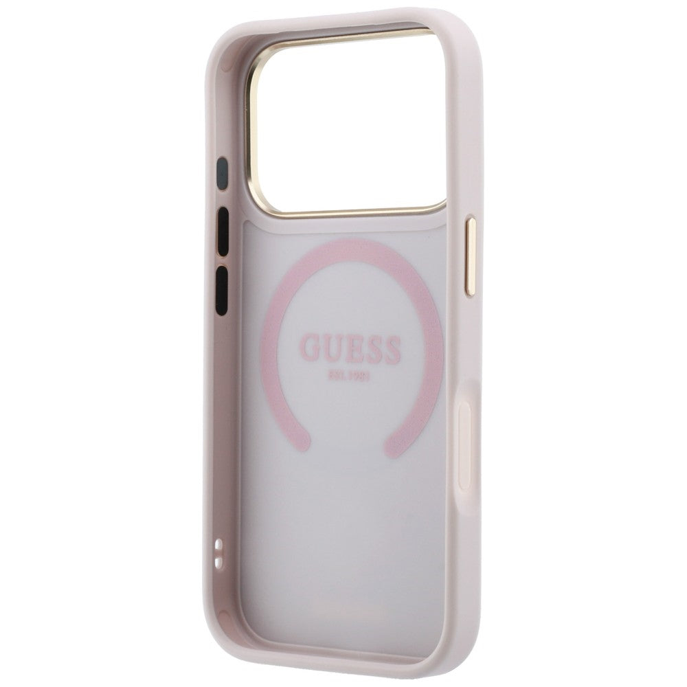 Coque MagSafe pour Apple iPhone 18 Pro / 17 Pro, Guess, Stripe Peony 4G, Rose