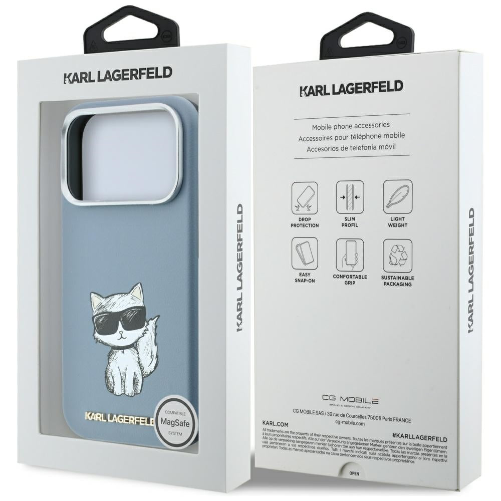 Coque MagSafe pour Apple iPhone 18 Pro / 17 Pro, Karl Lagerfeld, Choupette Sketch, Bleu