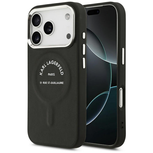 Coque MagSafe pour Apple iPhone 18 Pro / 17 Pro, Karl Lagerfeld, EMB. Anneau avec logo Karl RSG, Noir