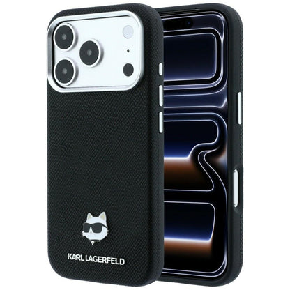 Coque MagSafe pour Apple iPhone 18 Pro / 17 Pro, Karl Lagerfeld, Tête Choupette Grainée, Noire