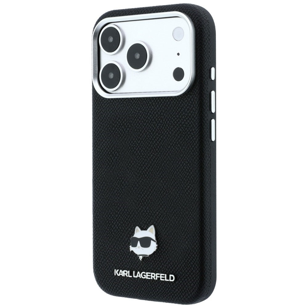 Coque MagSafe pour Apple iPhone 18 Pro / 17 Pro, Karl Lagerfeld, Tête Choupette Grainée, Noire
