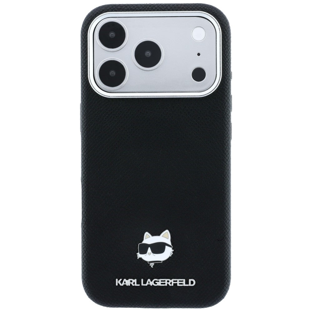 Coque MagSafe pour Apple iPhone 18 Pro / 17 Pro, Karl Lagerfeld, Tête Choupette Grainée, Noire