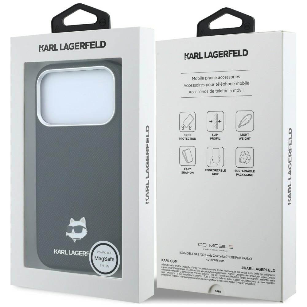 Coque MagSafe pour Apple iPhone 18 Pro / 17 Pro, Karl Lagerfeld, Tête Choupette Grainée, Noire