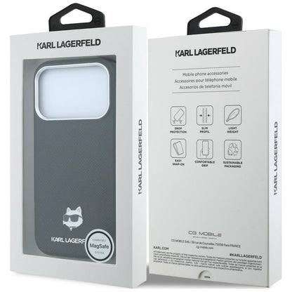 Coque MagSafe pour Apple iPhone 18 Pro / 17 Pro, Karl Lagerfeld, Tête Choupette Grainée, Noire