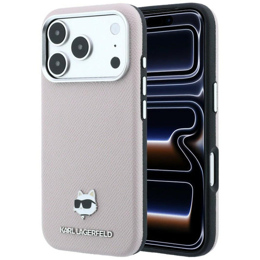 Coque MagSafe pour Apple iPhone 18 Pro / 17 Pro, Karl Lagerfeld, Tête Choupette Grainée, Rose