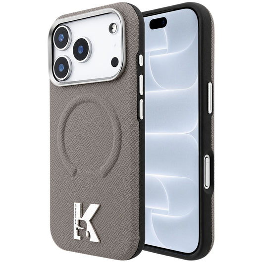 Coque MagSafe pour Apple iPhone 18 Pro / 17 Pro, Karl Lagerfeld, Anneau Gaufré Grainé, Beige