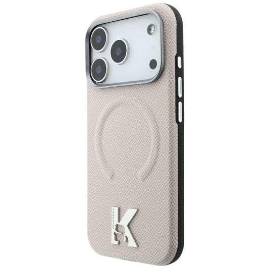 Coque MagSafe pour Apple iPhone 18 Pro / 17 Pro, Karl Lagerfeld, Anneau Gaufré Grainé, Beige