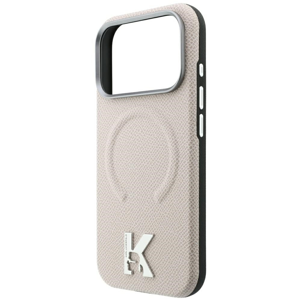 Coque MagSafe pour Apple iPhone 18 Pro / 17 Pro, Karl Lagerfeld, Anneau Gaufré Grainé, Beige