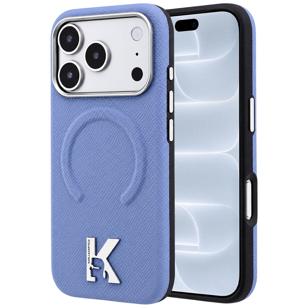 Coque MagSafe pour Apple iPhone 18 Pro / 17 Pro, Karl Lagerfeld, Grained Embossed Ring, bleu