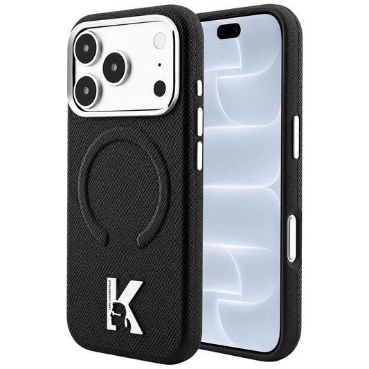 Coque MagSafe pour Apple iPhone 18 Pro / 17 Pro, Karl Lagerfeld, Anneau Gaufré Grainé, Noir