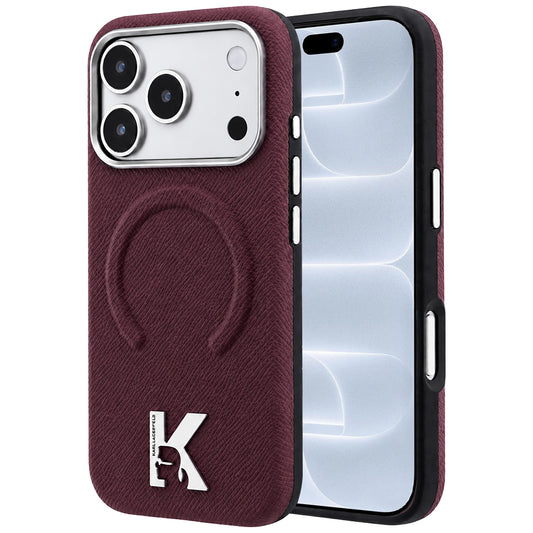 Coque MagSafe pour Apple iPhone 18 Pro / 17 Pro, Karl Lagerfeld, Anneau Gaufré Grainé, Bordeaux