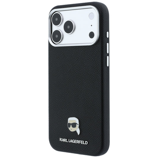 Coque MagSafe pour Apple iPhone 18 Pro / 17 Pro, Karl Lagerfeld, Métal Grainé Tête de Karl, Noire