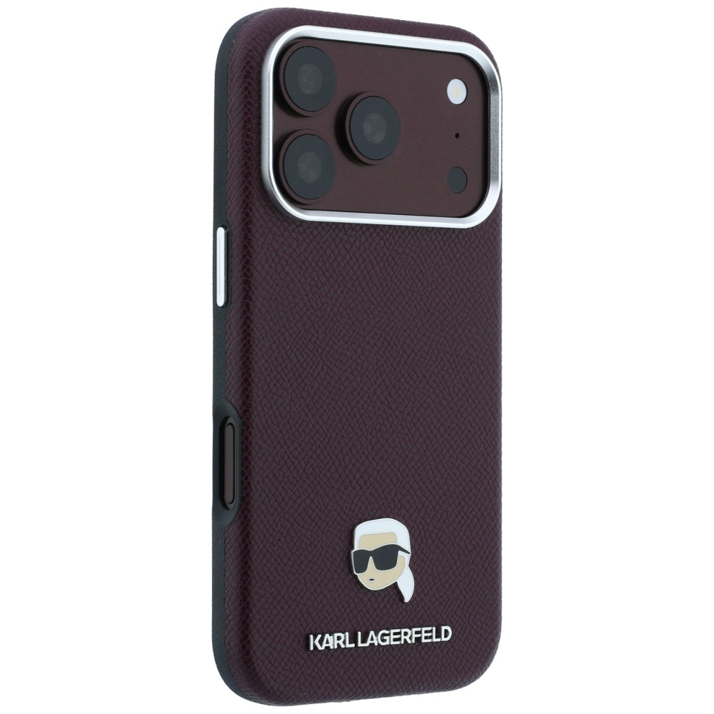 MagSafe Case for Apple iPhone 18 Pro / 17 Pro, Karl Lagerfeld, Grained Karl Head's Metal, Burgundy
