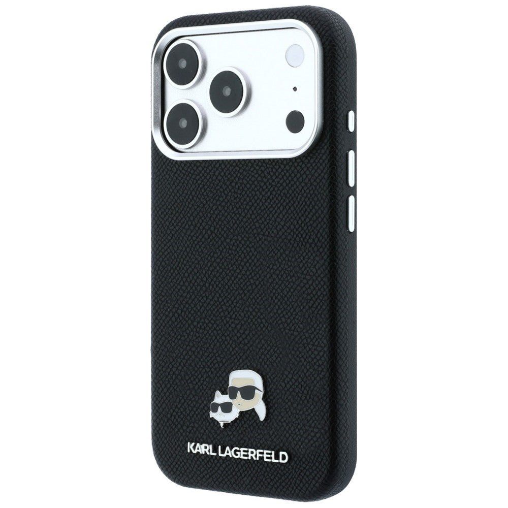 Coque MagSafe pour Apple iPhone 18 Pro / 17 Pro, Karl Lagerfeld, Grained KC Heads, Noire