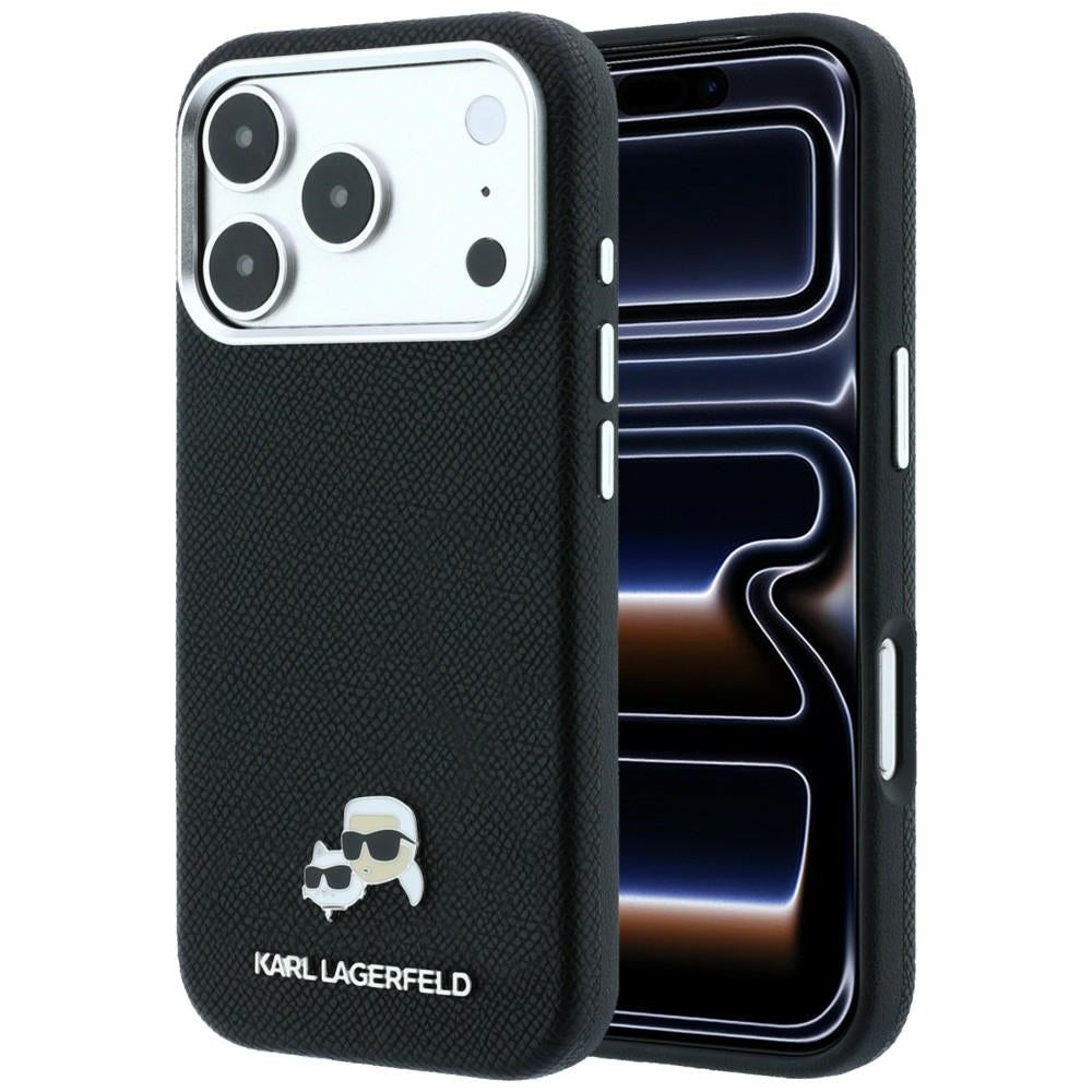 Coque MagSafe pour Apple iPhone 18 Pro / 17 Pro, Karl Lagerfeld, Grained KC Heads, Noire